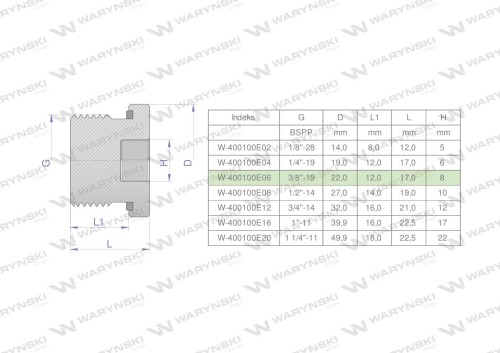 Korek hydrauliczny calowy (na imbus) 3/8" BSP ED Waryński ( sprzedawane po 10 )-25192