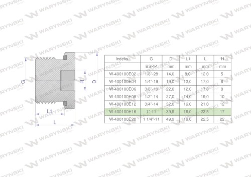 Korek hydrauliczny calowy (na imbus) 1" BSP ED Waryński ( sprzedawane po 2 )-25208