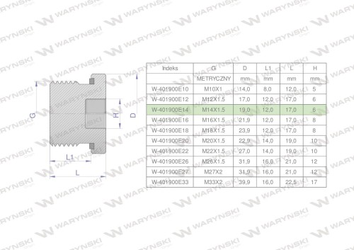Korek hydrauliczny metryczny (na imbus) M14x1.5 ED Waryński ( sprzedawane po 10 )-25231