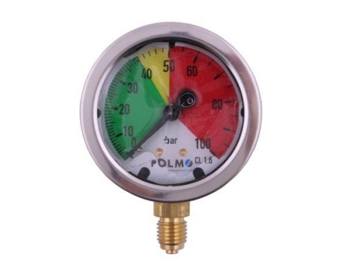 Manometr glicerynowy M63 0-100 bar gwint M12x1.5 dolne przyłącze. obudowa kwasoodporna. Opryskiwacz POLMO-15033