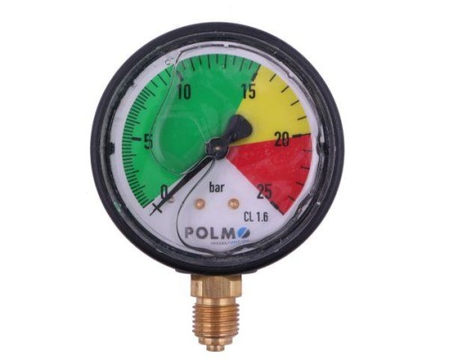 Manometr glicerynowy M63 0-25 bar. gwint G1/4" dolne przyłącze. obudowa plastikowa. Opryskiwacz POLMO-15019
