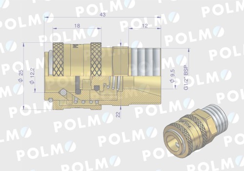 Szybkozłącze pneumatyczne P26 NW7.2 gniazdo 1/2"BSP gwint zewnętrzny POLMO  ( sprzedawane po 5 )-14764