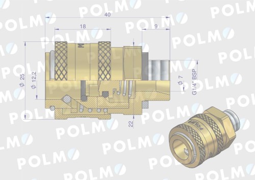 Szybkozłącze pneumatyczne P26 NW7.2 gniazdo 1/4"BSP gwint zewnętrzny POLMO  ( sprzedawane po 5 )-14758