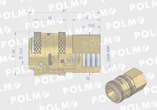 Szybkozłącze pneumatyczne P26 NW7.2 gniazdo 3/8"BSP gwint wewnętrzny POLMO  ( sprzedawane po 5 )-14770