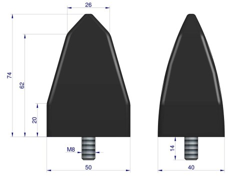 Resor. odbój gumowy trójkątny śruba M8 wysokość 73mm NR-197 Przyczepa-15615
