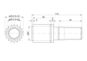 Wałek przedniej zwolnicy 22Z\18Z 81683C1 Case