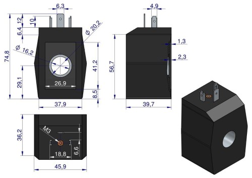 Cewka elektrozaworu 16mm 30W 12V DC-12556