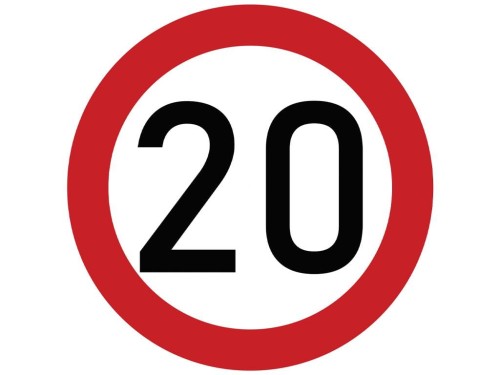 Naklejka laminowana limit prędkości 20 km/h- czerwona obwódka-30355