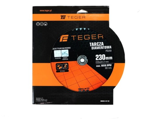 Tarcza diamentowa do cięcia na mokro pełna 230x25.4/22.23 mm TEGER-35483