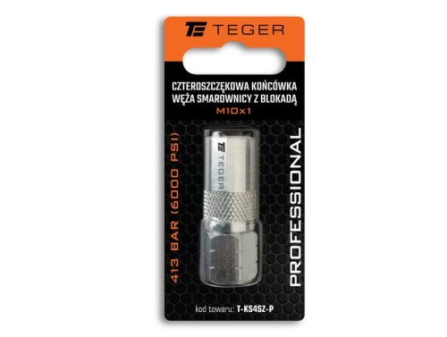 Czteroszczękowa końcówka węża smarownicy z blokadą M10x1. 413 BAR (6000 PSI) Professional TEGER-40814