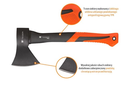 Siekiera uniwersalna z trzonkiem fiberglass 1000 g / TEGER-36023