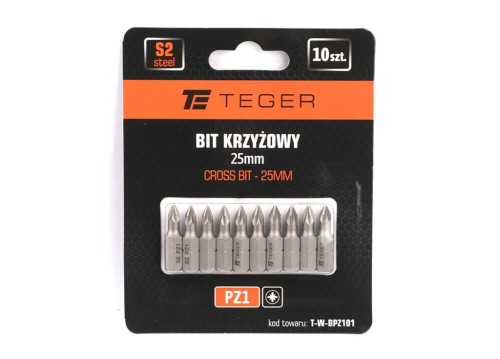 Bit krzyżowy PZ 25 mm/PZ1 (ZESTAW 10 SZT) / TEGER-38771
