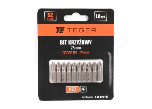 Bit krzyżowy PZ 25 mm/PZ2 (ZESTAW 10 SZT) / TEGER-38772