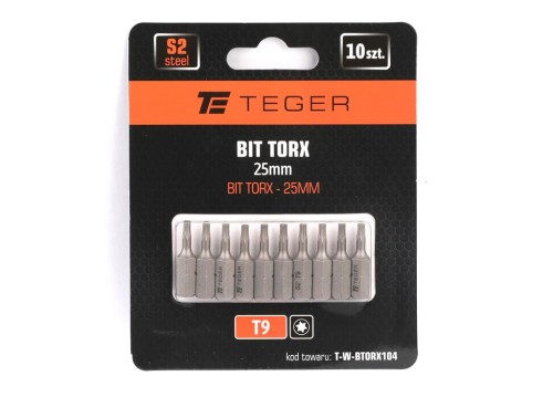 Bit TORX 25 mm/T9 (ZESTAW 10 SZT) / TEGER-38778