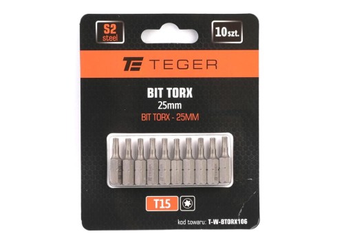 Bit TORX 25 mm/T15 (ZESTAW 10 SZT) / TEGER-38780