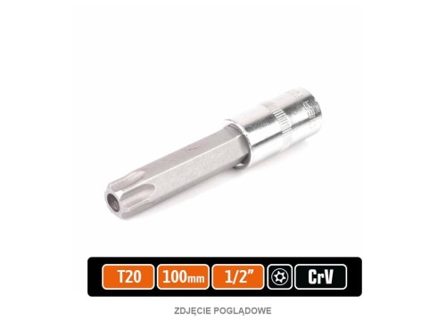 Klucz nasadowy 1/2" z bitem TORX 100 mm/T20 / (z otworem) / TEGER-38609
