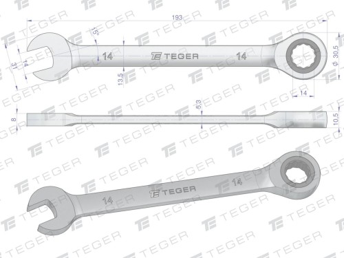 Klucz płasko-oczkowy z grzechotką 14 mm / TEGER-33493