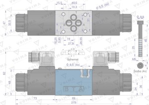 Rozdzielacz (elektrozawór CETOP 3 NG6) 3-pozycyjny 50L suwak "E" (cewki x2) 12V VOIMA