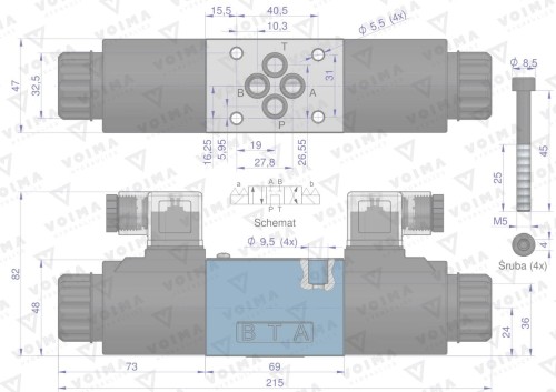 Rozdzielacz (elektrozawór CETOP 3 NG6) 3-pozycyjny 50L suwak "G"  (cewki x2) 230V VOIMA-41362