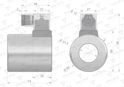 Cewka dzielnika elektrozaworu V-DVS-80L-1/2  24V DC VOIMA-40898