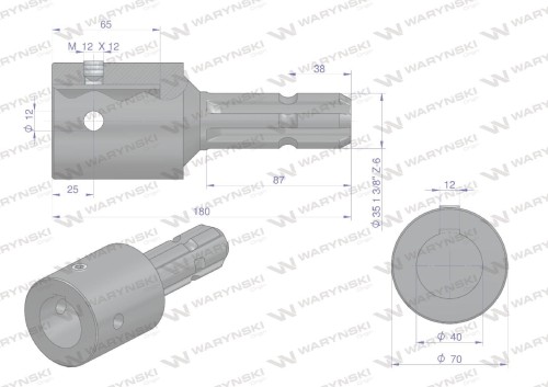 Redukcja adapter na wpust otwór wew. Q 40 mm na wałek 1 3/8 " 6 wpustów WARYŃSKI-14088