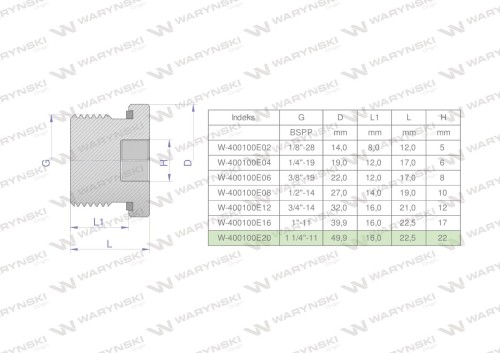 Korek hydrauliczny calowy (na imbus) 1 1/4" BSP ED Waryński-25213