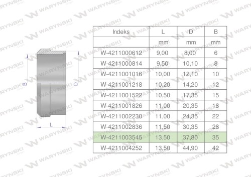 Pierścień zacinający hydrauliczny (DPR35L) 35L Waryński ( sprzedawane po 2 )-25401