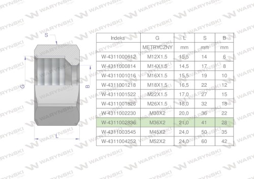 Nakrętka hydrauliczna metryczna (M28L) M36x2 28L Waryński ( sprzedawane po 5 )-25342