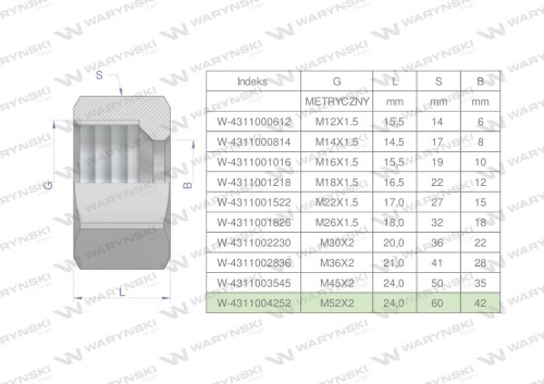 Nakrętka hydrauliczna metryczna (M42L) M52x2 42L Waryński ( sprzedawane po 2 )-25354