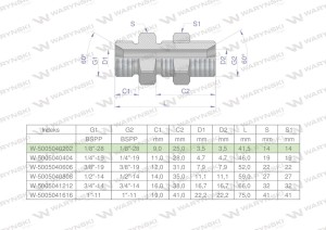Złączka hydrauliczna calowa grodziowa BB 1/8" BSP z przeciwnakrętką (XSV) Waryński ( sprzedawane po 2 )