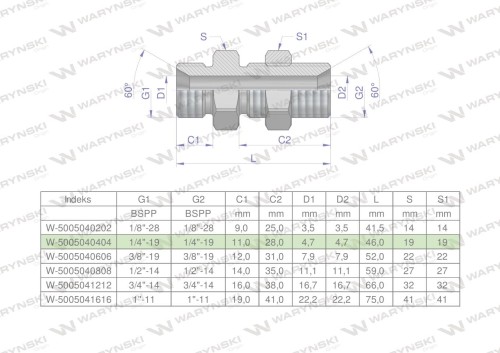 Złączka hydrauliczna calowa grodziowa BB 1/4" BSP z przeciwnakrętką (XSV) Waryński ( sprzedawane po 2 )-24854