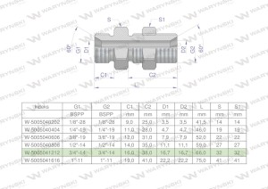 Złączka hydrauliczna calowa grodziowa BB 3/4" BSP z przeciwnakrętką (XSV) Waryński
