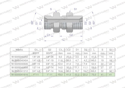 Złączka hydrauliczna calowa grodziowa BB 1" BSP z przeciwnakrętką (XSV) Waryński-24878