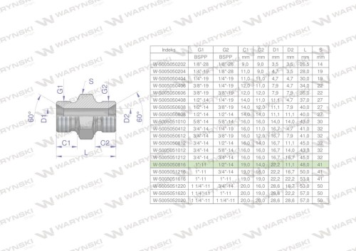 Złączka hydrauliczna redukcyjna calowa BB 1/2" x 1" BSP Waryński ( sprzedawane po 2 )-26683