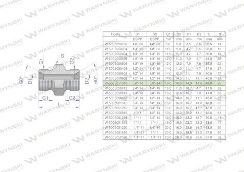 Złączka hydrauliczna calowa BB 5/8" BSP Waryński ( sprzedawane po 2 )-25995