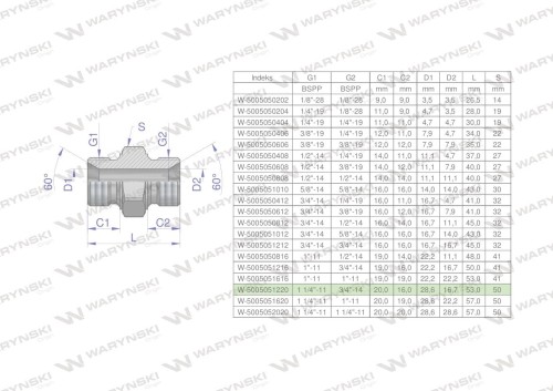 Złączka hydrauliczna redukcyjna calowa BB 3/4" x 1 1/4" BSP Waryński-26700