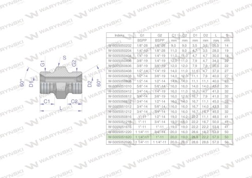 Złączka hydrauliczna redukcyjna calowa BB 1" x 1 1/4" BSP Waryński-26706