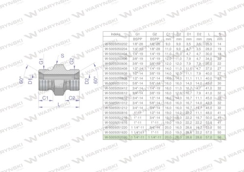 Złączka hydrauliczna calowa BB 1 1/4" BSP Waryński-26011