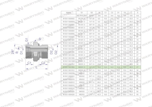 Przyłączka hydrauliczna BB (XGE) M26x1.5 18L x 1/2" BSP ED Waryński ( sprzedawane po 2 )-26353