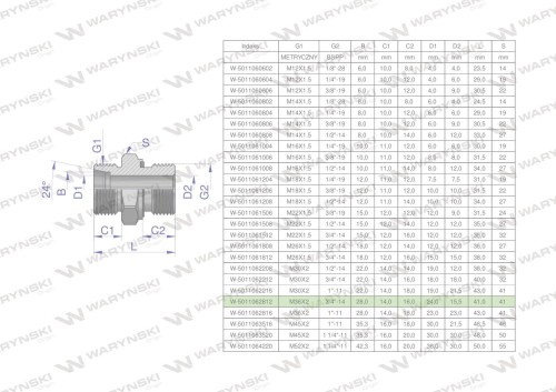 Przyłączka hydrauliczna BB (XGE) M36x2 28L2 28L x 3/4" BSP ED Waryński ( sprzedawane po 2 )-26394
