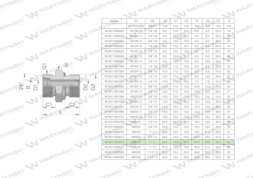 Przyłączka hydrauliczna BB (XGE) M36x2 28L2 28L x 1" BSP ED Waryński ( sprzedawane po 2 )-26400