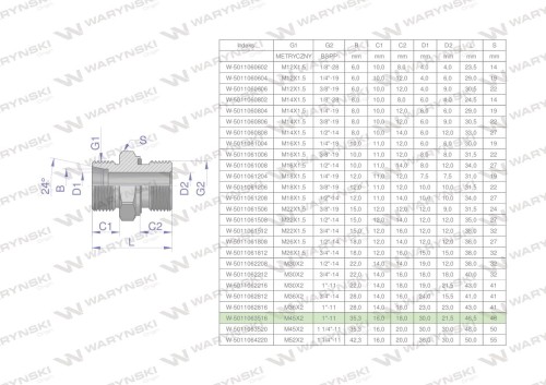 Przyłączka hydrauliczna BB (XGE) M45x2 35L3 35L x 1" BSP ED Waryński-26406