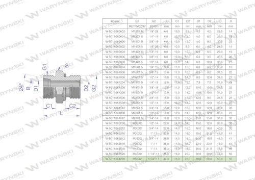 Przyłączka hydrauliczna BB (XGE) M52x2 42L x 1 1/4" BSP ED Waryński-26418