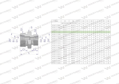 Złączka hydrauliczna redukcyjna metryczna BB M18x1.5 12L / M12x1.5 06L (XG) Waryński ( sprzedawane po 5 )-26745