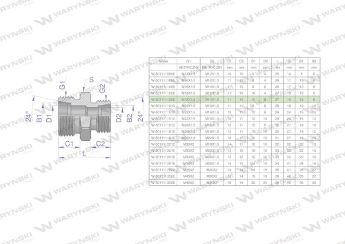 Złączka hydrauliczna redukcyjna metryczna BB M18x1.5 12L / M14x1.5 08L (XG) Waryński ( sprzedawane po 5 )-26751