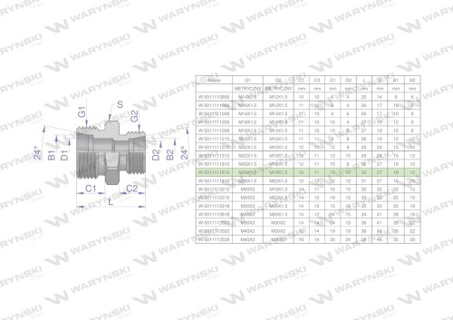 Złączka hydrauliczna redukcyjna metryczna BB M26x1.5 18L / M18x1.5 12L (XG) Waryński ( sprzedawane po 2 )-26763