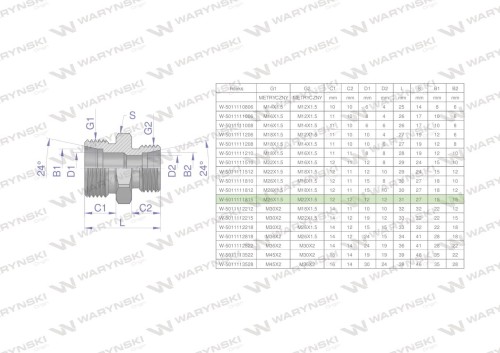 Złączka hydrauliczna redukcyjna metryczna BB M26x1.5 18L / M22x1.5 15L (XG) Waryński ( sprzedawane po 2 )-26769