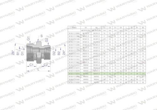 Złączka hydrauliczna redukcyjna metryczna BB M36x2 28L / M26x1.5 18L (XG) Waryński-26790