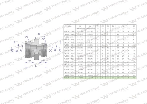 Złączka hydrauliczna redukcyjna metryczna BB M45x2 35L / M36x2 28L (XG) Waryński-26802