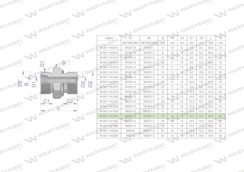Przyłączka hydrauliczna metryczna BB (XGE) M26x1.5 18L x M18x1.5 ED Waryński ( sprzedawane po 2 )-26242